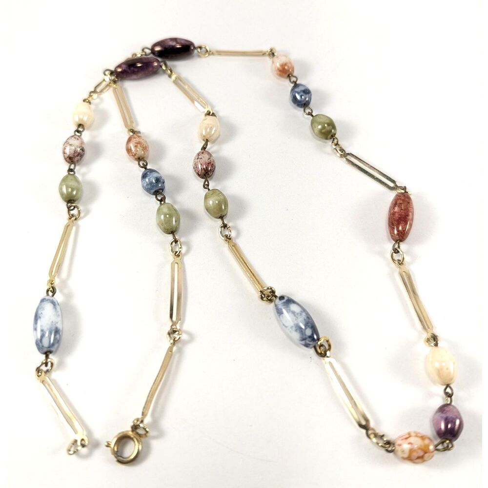 Marbled Varied Colored Bead and Chain Necklace